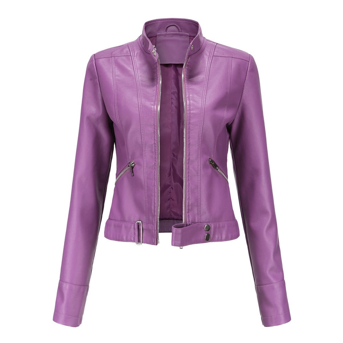 Stand Collar Zip Front Cropped Faux Leather Moto Jacket 6