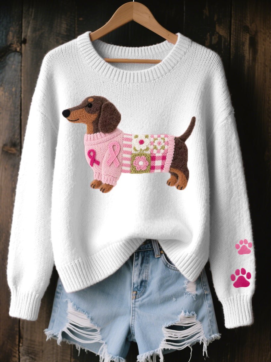 Dachshund Applique Crew Neck Knit Sweater 3