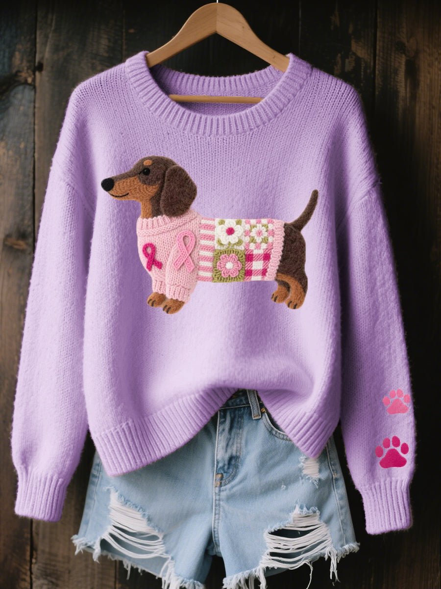 Dachshund Applique Crew Neck Knit Sweater 4