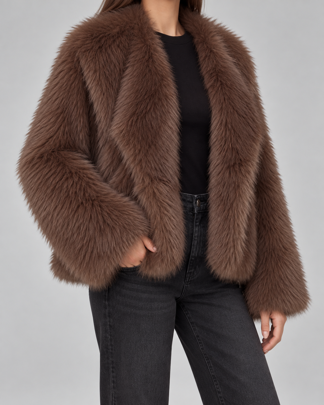 Faux Fur Shawl Collar Cropped Jacket 4