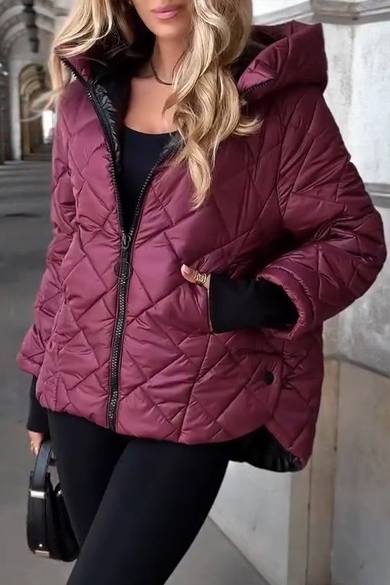 Diamond Quilted Zip Front Hooded Puffer Jacket 4