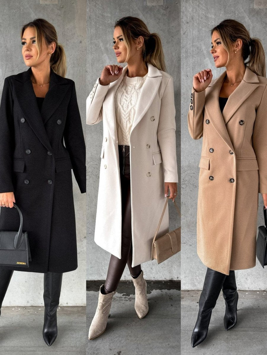 Double Breasted Peak Lapel Longline Coat 10