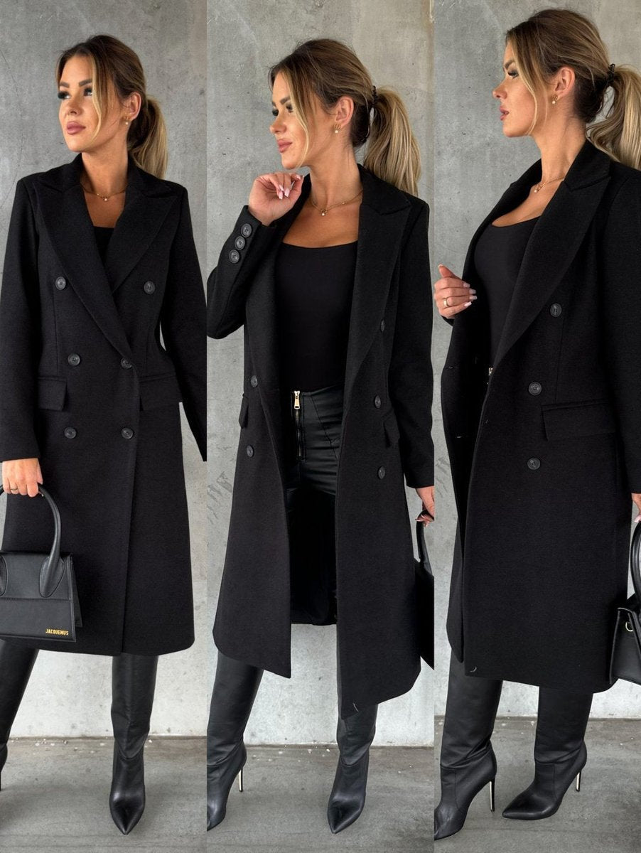 Double Breasted Peak Lapel Longline Coat 12