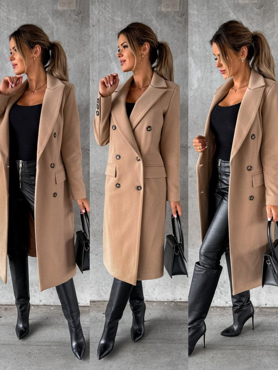 Double Breasted Peak Lapel Longline Coat 13
