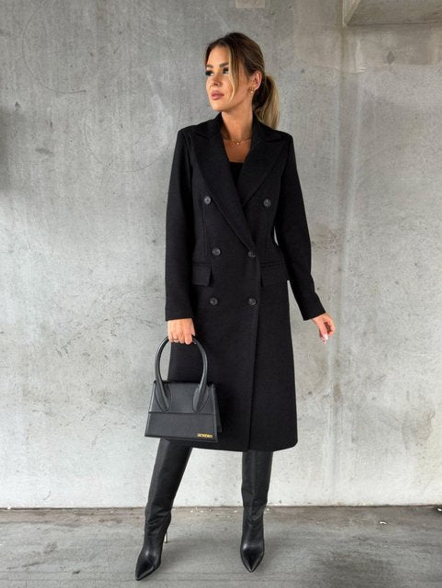 Double Breasted Peak Lapel Longline Coat 7