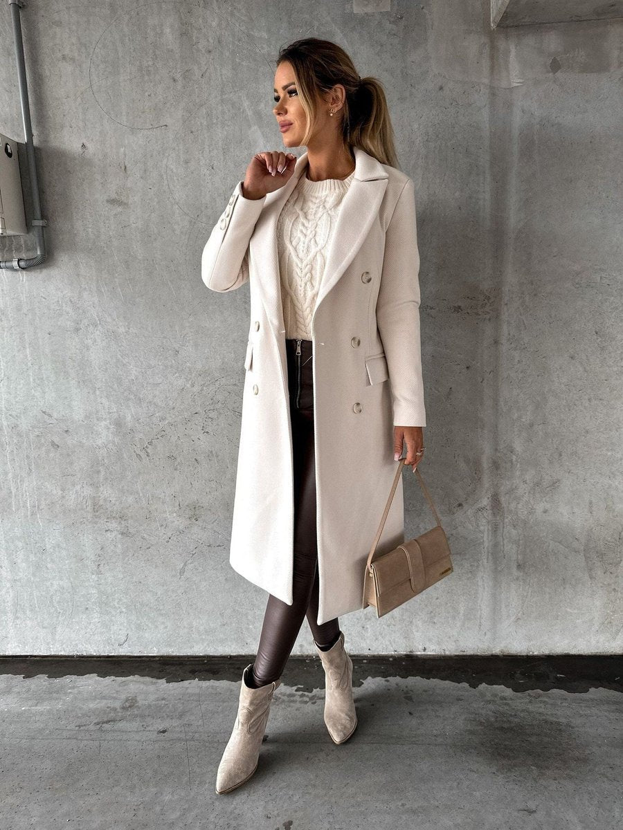 Double Breasted Peak Lapel Longline Coat 9
