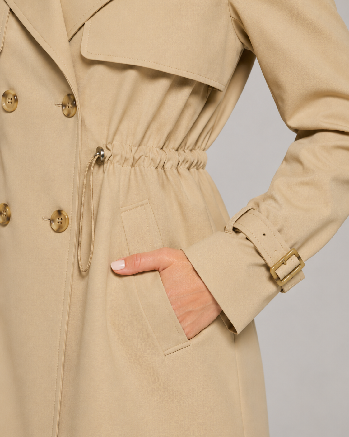 Double Breasted Drawstring Waist Short Trench Coat 3
