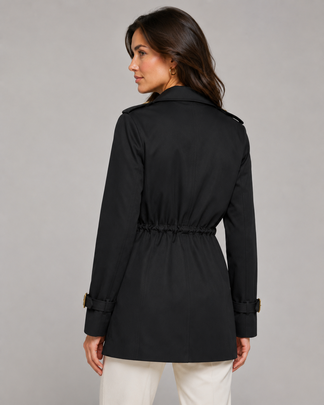 Double Breasted Drawstring Waist Short Trench Coat 6