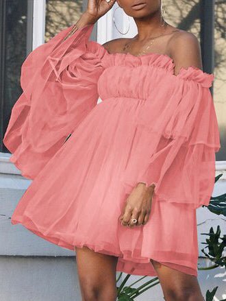 One Shoulder Long Sleeve Mesh Mini Dress - View 4
