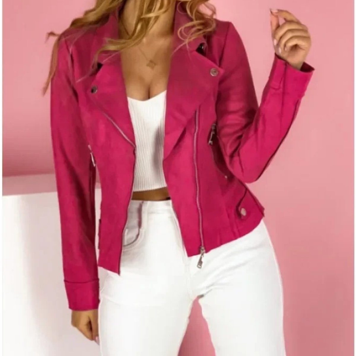 Notch Lapel Zip Front Faux Leather Moto Jacket 6