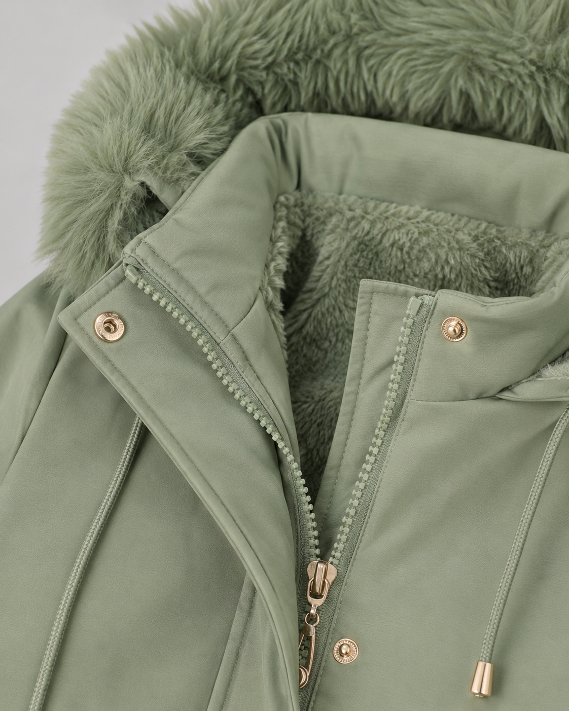 Faux Fur Hood Drawstring Waist Zip Parka Coat 6