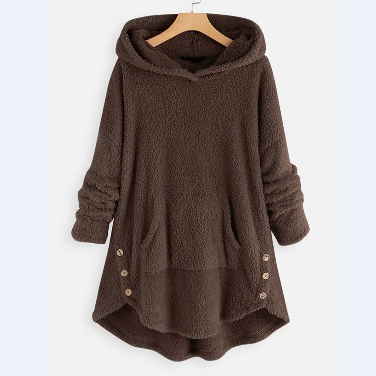 Hooded Zip Front Cat Pocket Fleece High Low Jacket 5