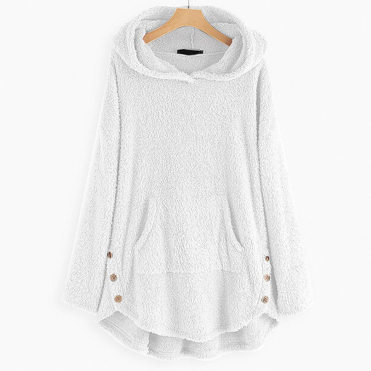 Hooded Zip Front Cat Pocket Fleece High Low Jacket 6