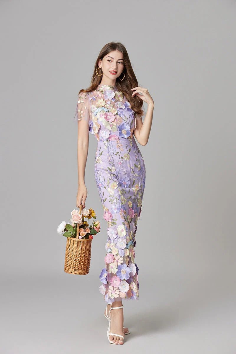 Floral Applique Sheer Mesh Sleeveless Maxi Dress 13