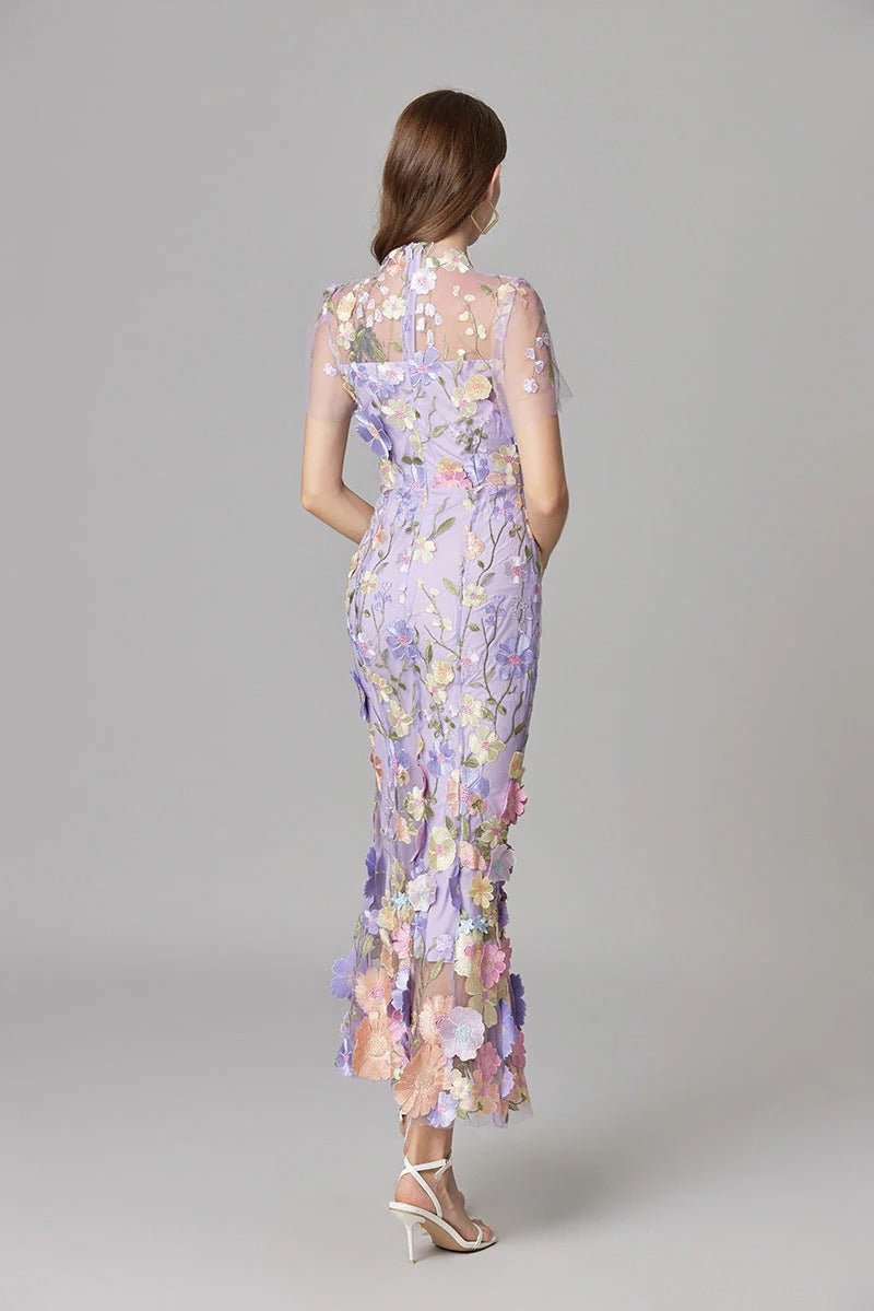 Floral Applique Sheer Mesh Sleeveless Maxi Dress 15