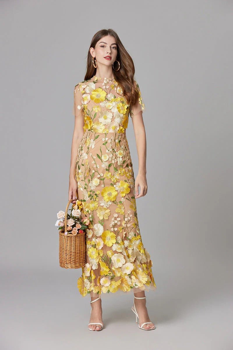 Floral Applique Sheer Mesh Sleeveless Maxi Dress 16