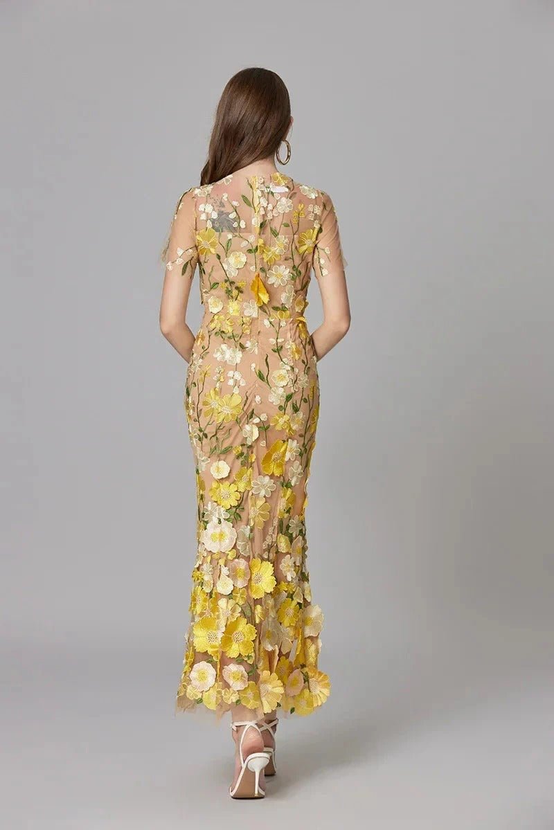 Floral Applique Sheer Mesh Sleeveless Maxi Dress 17