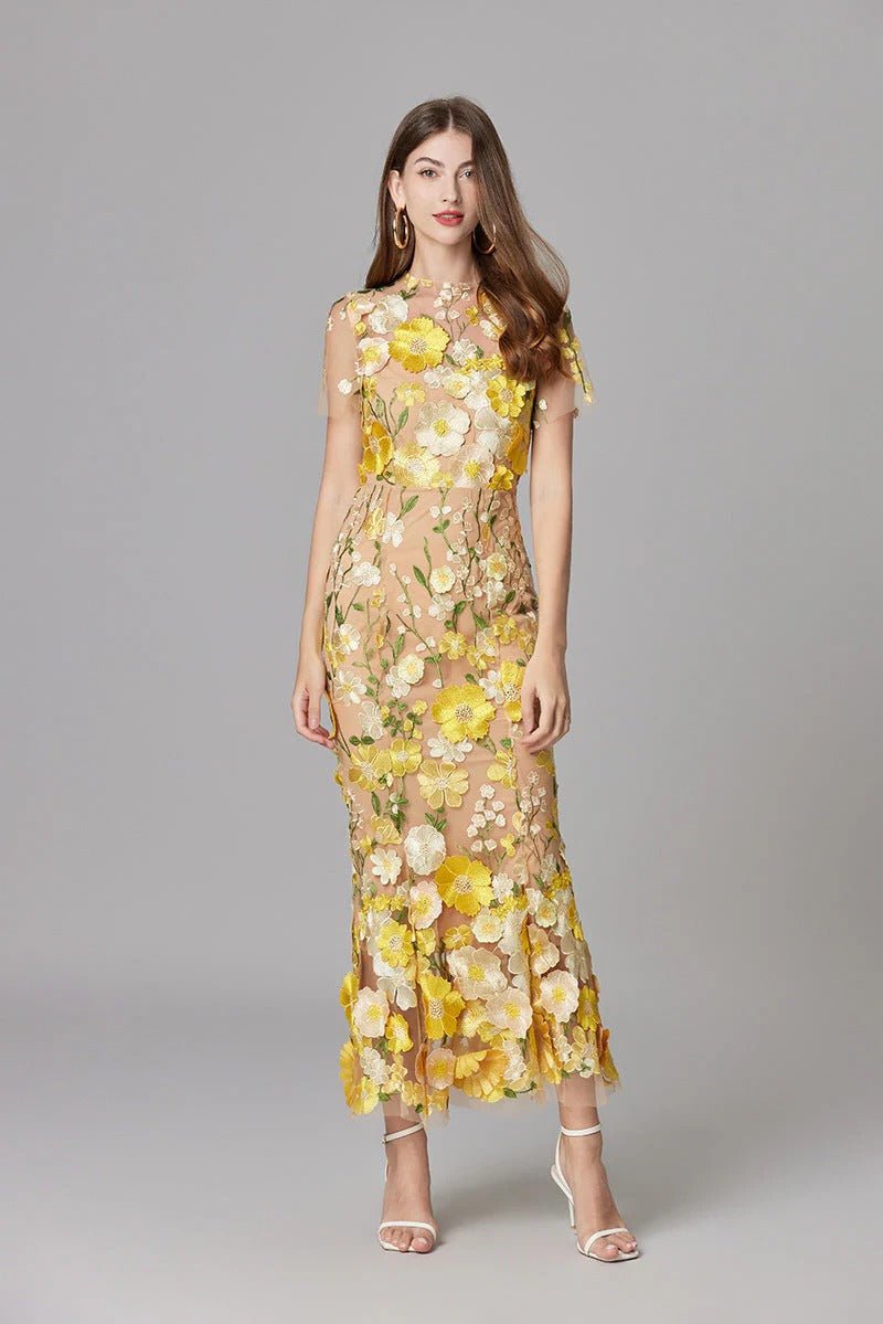 Floral Applique Sheer Mesh Sleeveless Maxi Dress 18