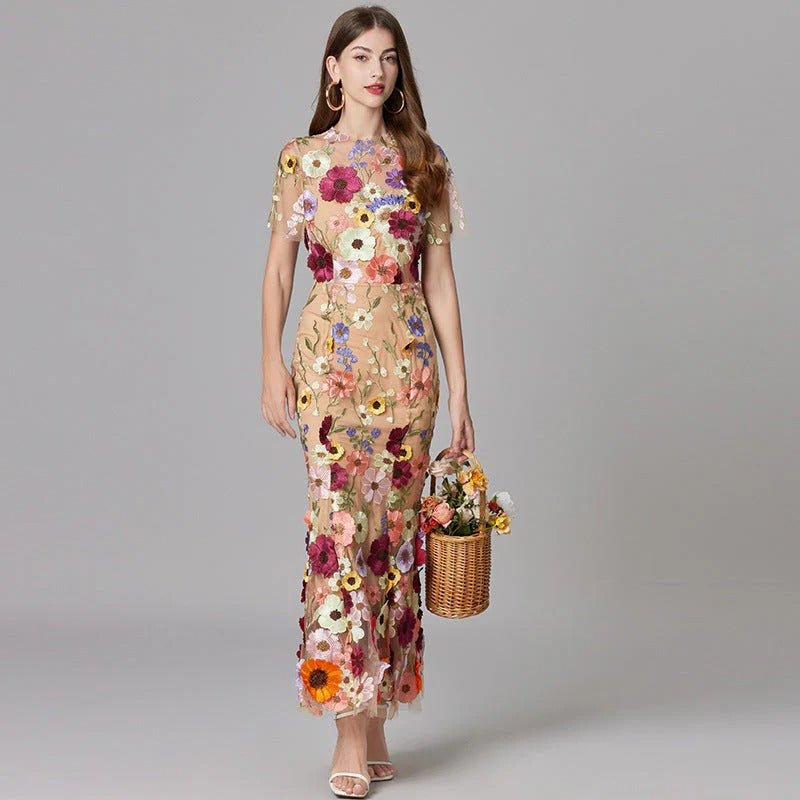 Floral Applique Sheer Mesh Sleeveless Maxi Dress 2