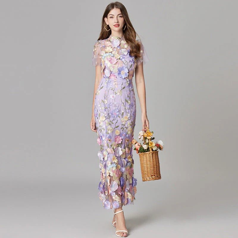 Floral Applique Sheer Mesh Sleeveless Maxi Dress 3