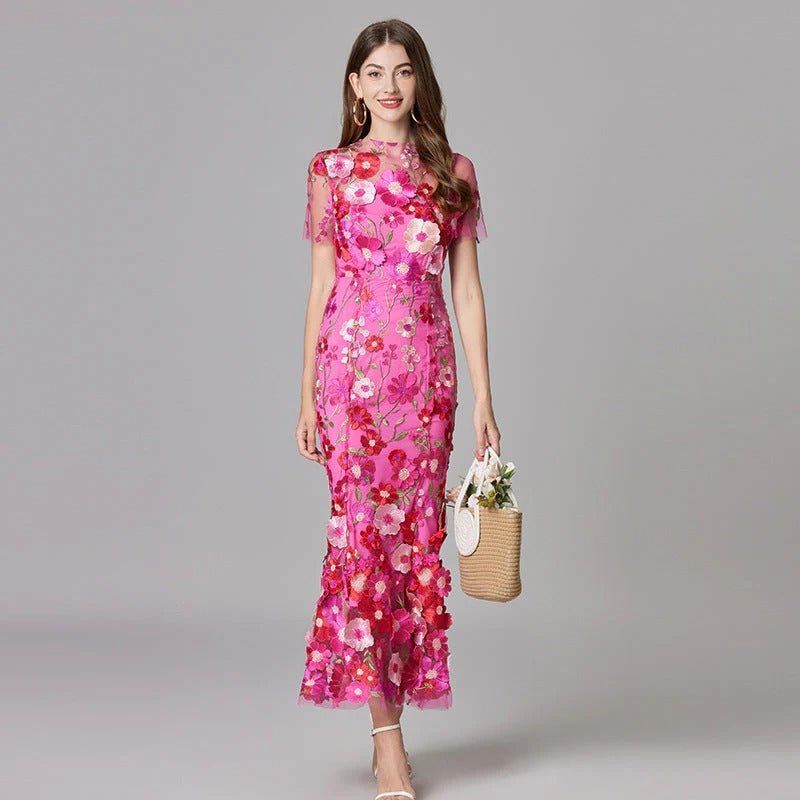 Floral Applique Sheer Mesh Sleeveless Maxi Dress 4