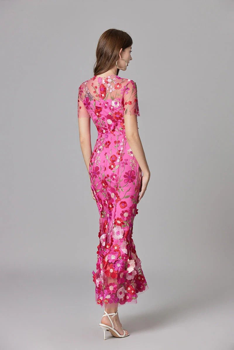 Floral Applique Sheer Mesh Sleeveless Maxi Dress 7