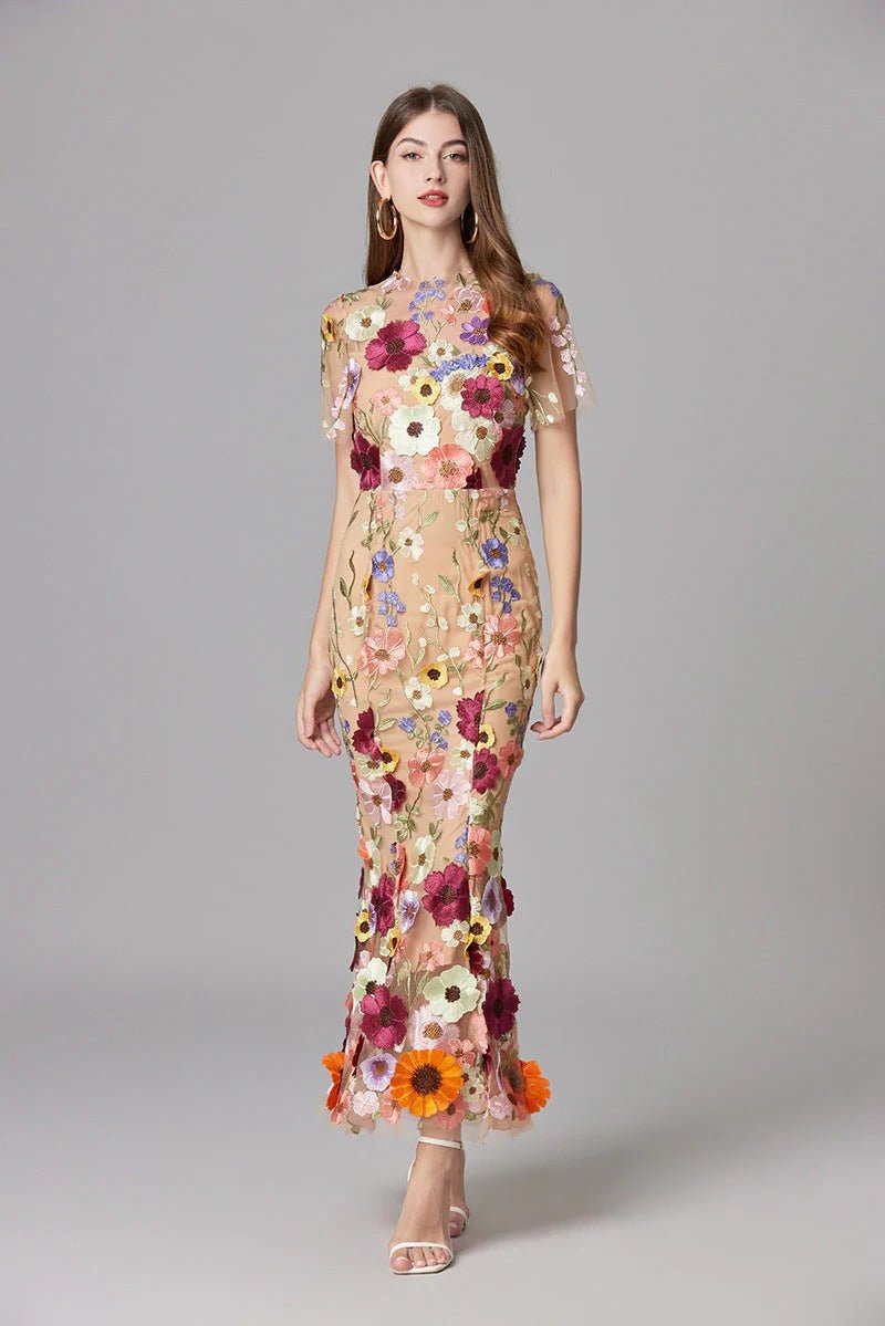 Floral Applique Sheer Mesh Sleeveless Maxi Dress 8