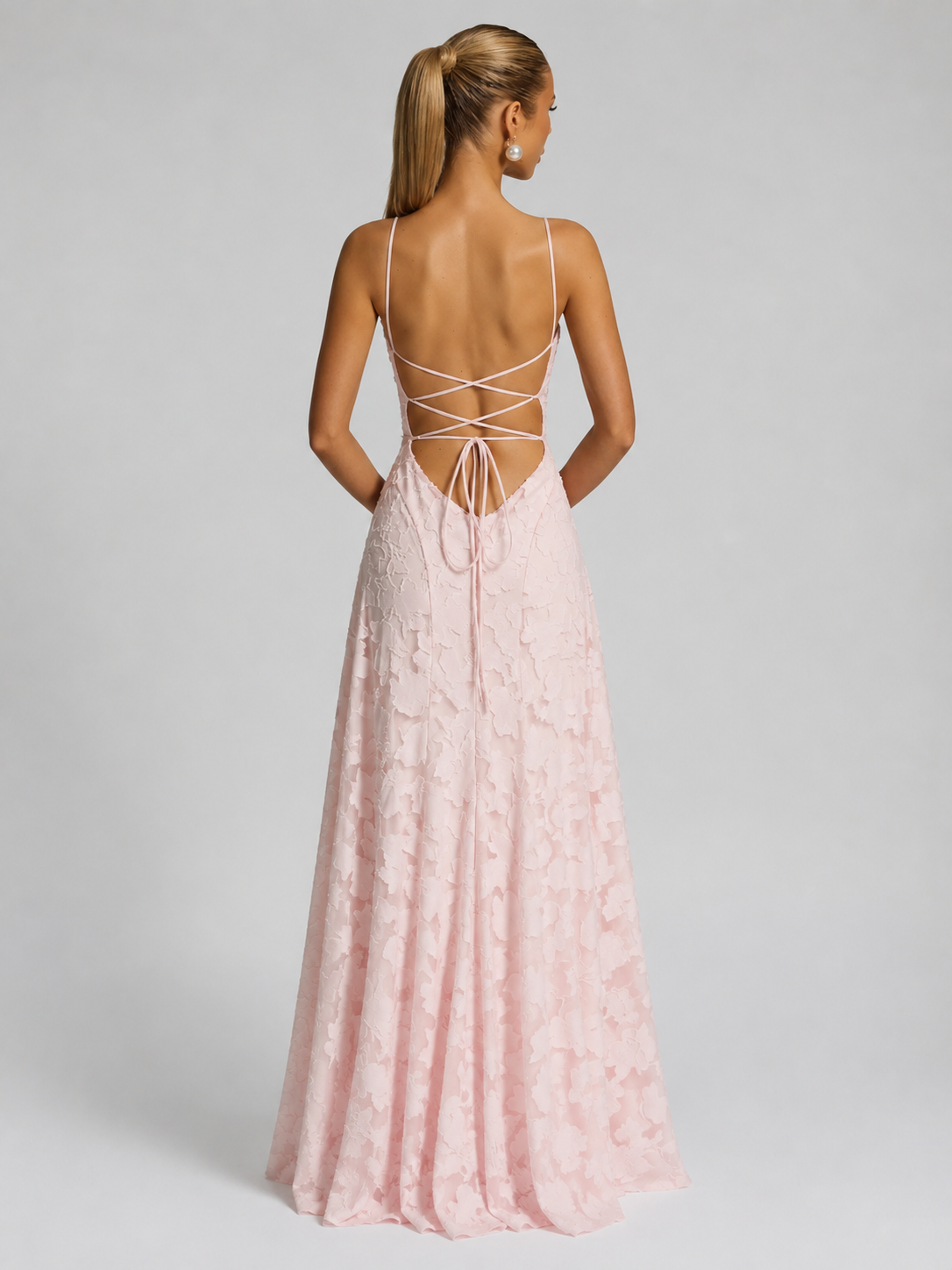 Spaghetti Strap Floral Burnout Lace A-Line Maxi Dress 2