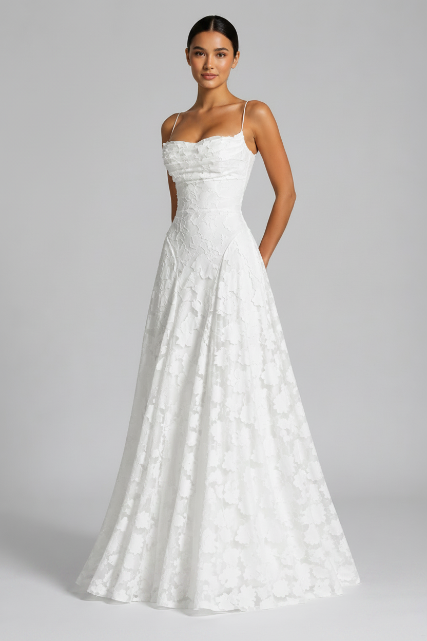 Spaghetti Strap Floral Burnout Lace A-Line Maxi Dress 4