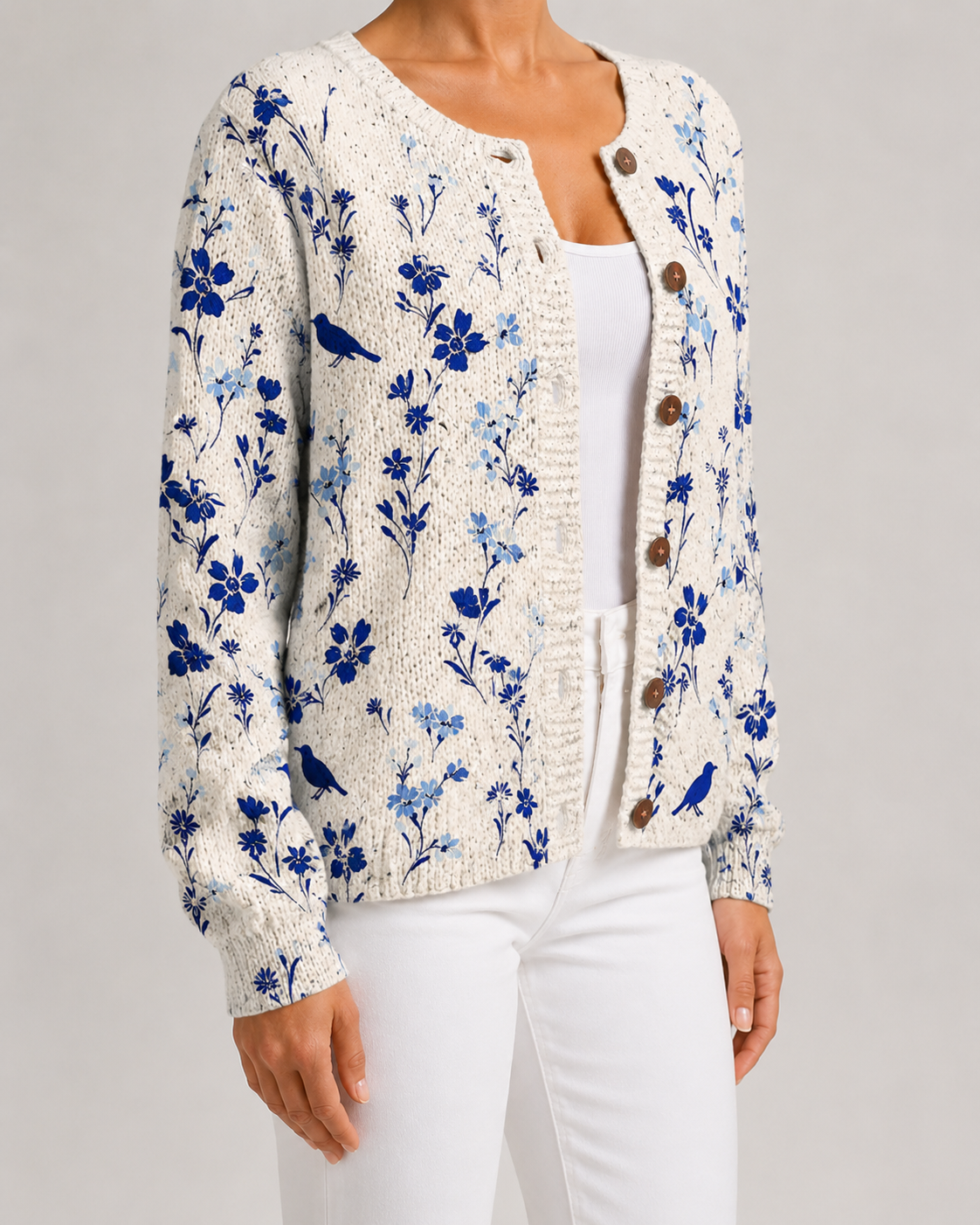 Wildflower Floral Print Button Front Knit Cardigan 3