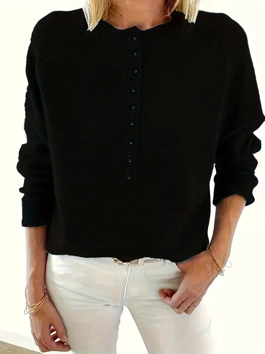 Half Button V-Neck Long Sleeve Knit Sweater 12