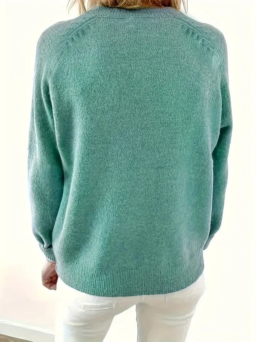 Half Button V-Neck Long Sleeve Knit Sweater 3