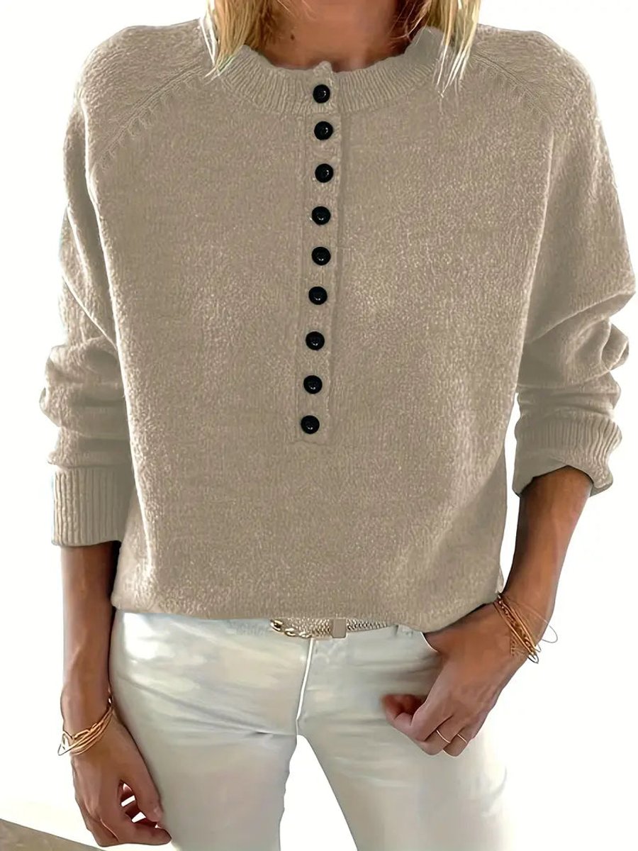 Half Button V-Neck Long Sleeve Knit Sweater 5