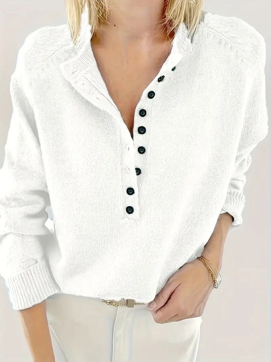 Half Button V-Neck Long Sleeve Knit Sweater 7