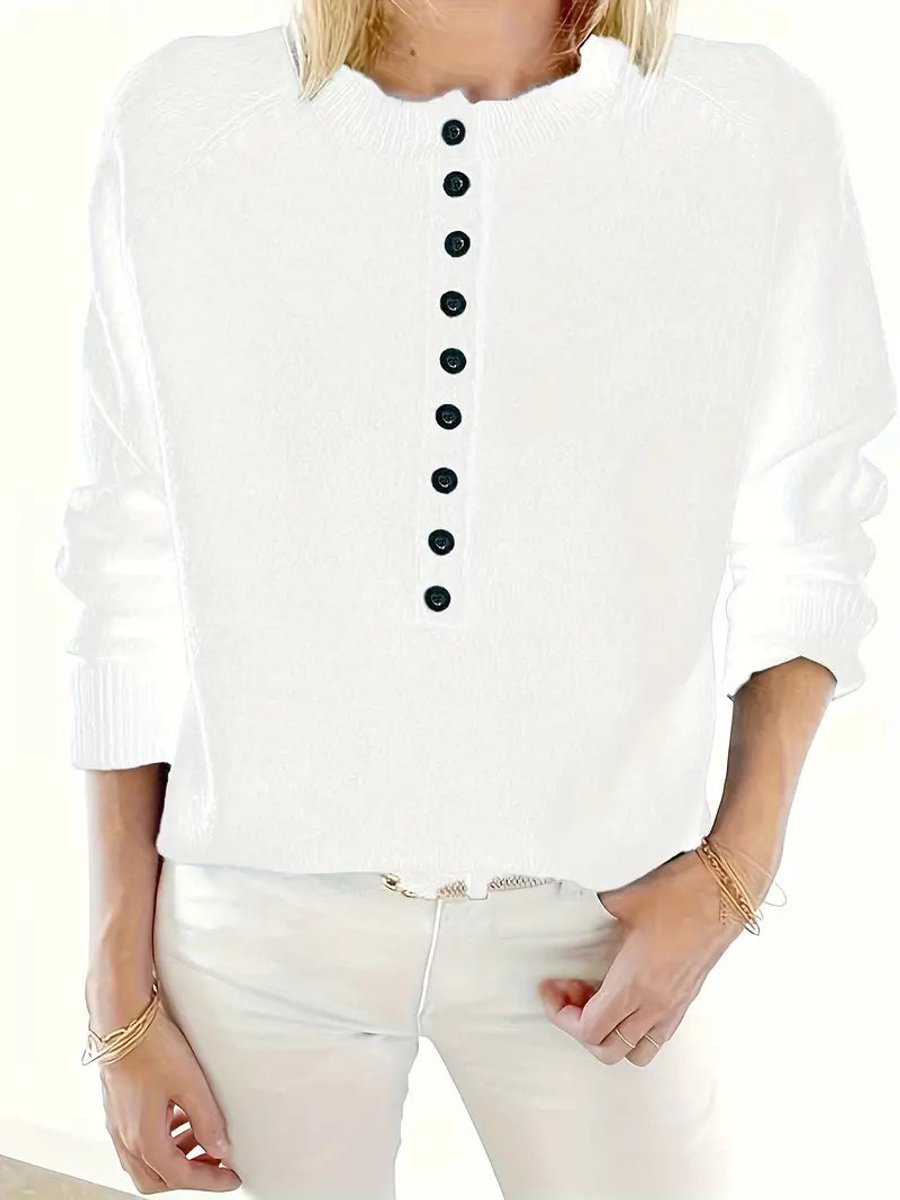 Half Button V-Neck Long Sleeve Knit Sweater 9