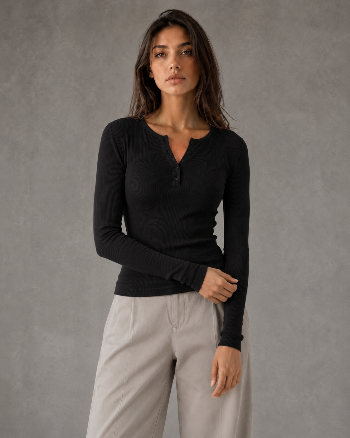 Ribbed Long Sleeve Button Henley Top 3