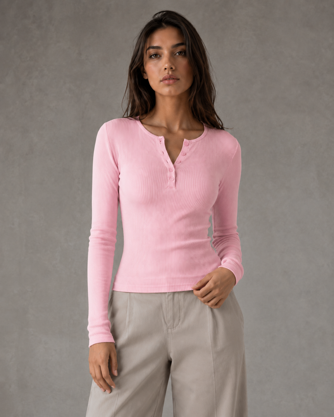 Ribbed Long Sleeve Button Henley Top 7