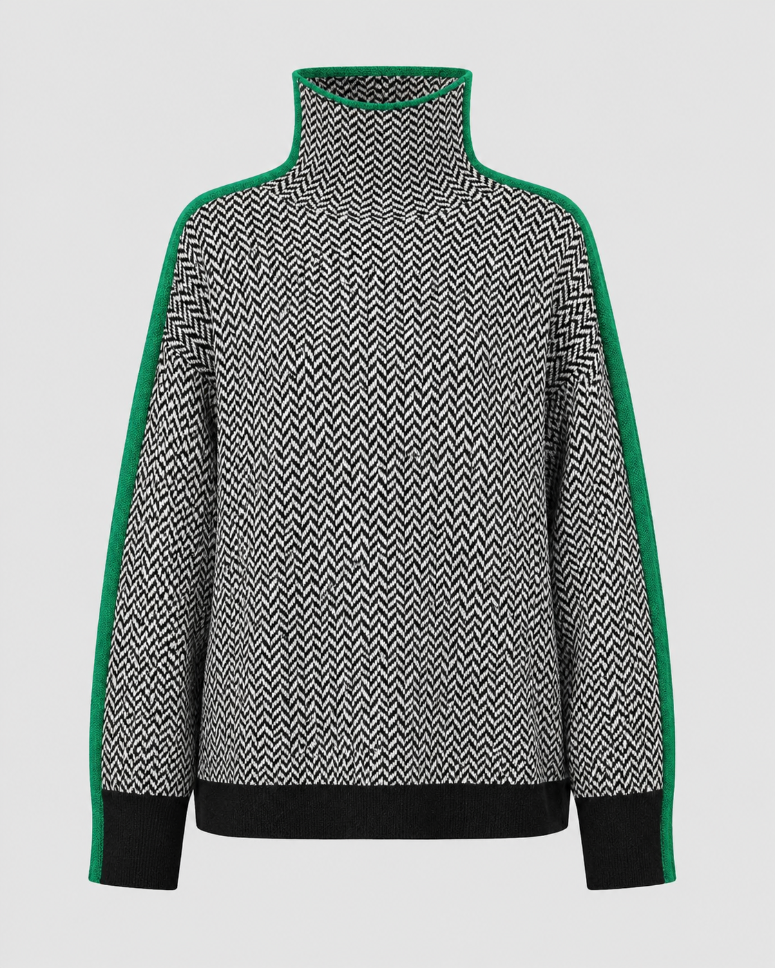 Herringbone Turtleneck Long Sleeve Side Stripe Sweater 10