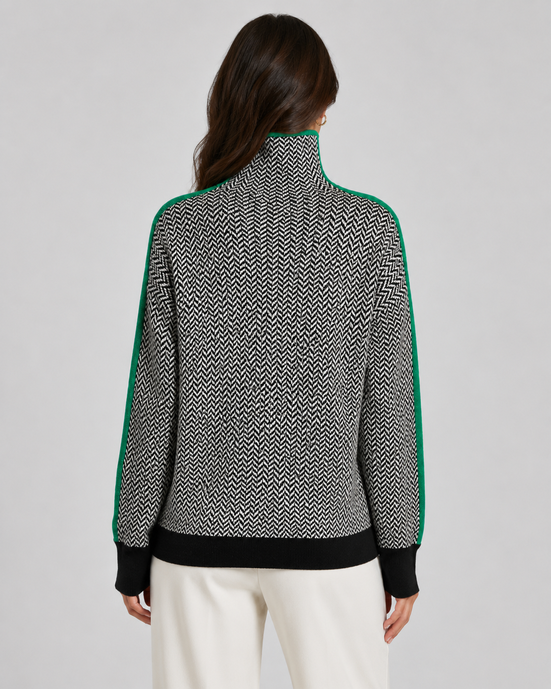 Herringbone Turtleneck Long Sleeve Side Stripe Sweater 4