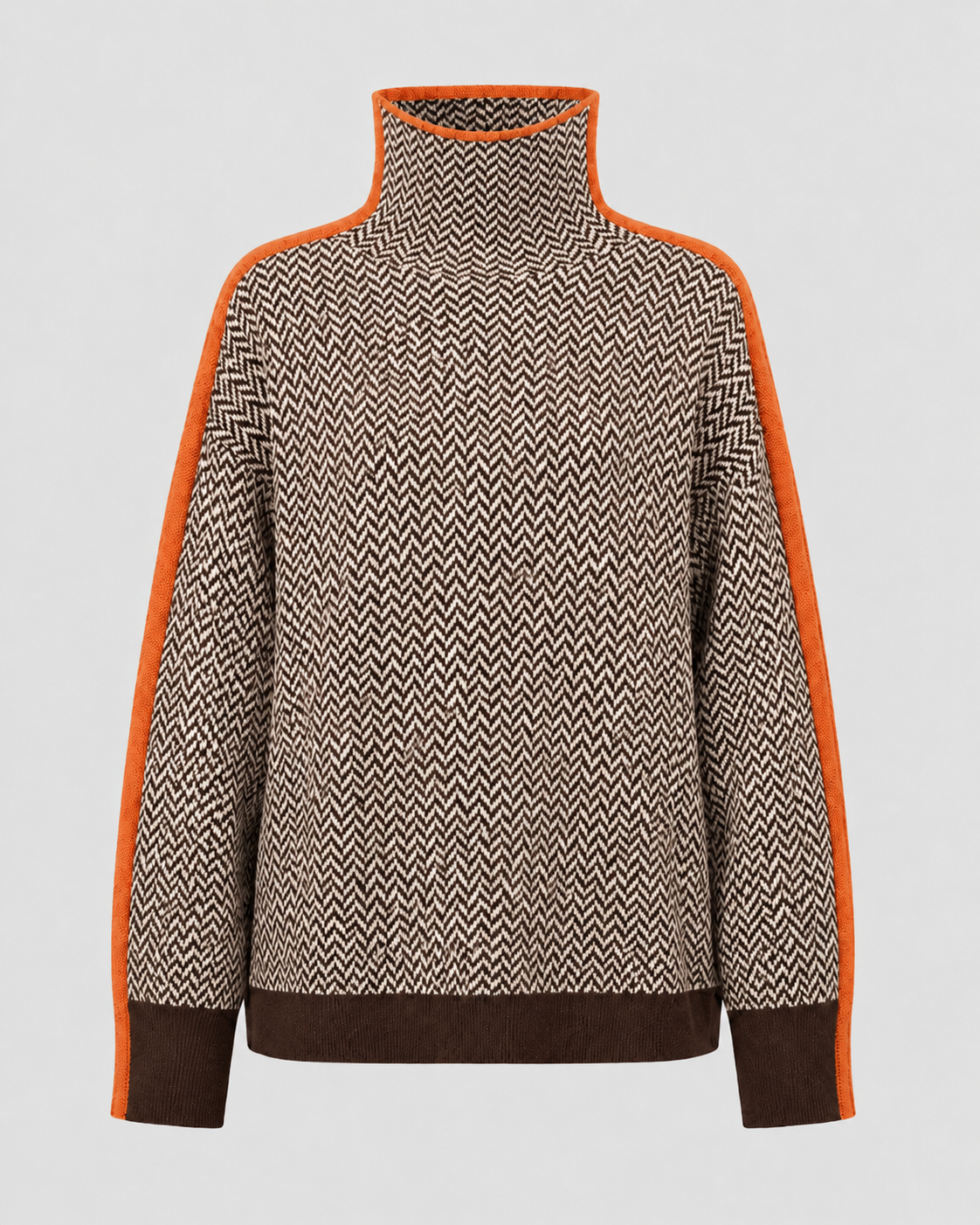 Herringbone Turtleneck Long Sleeve Side Stripe Sweater 9