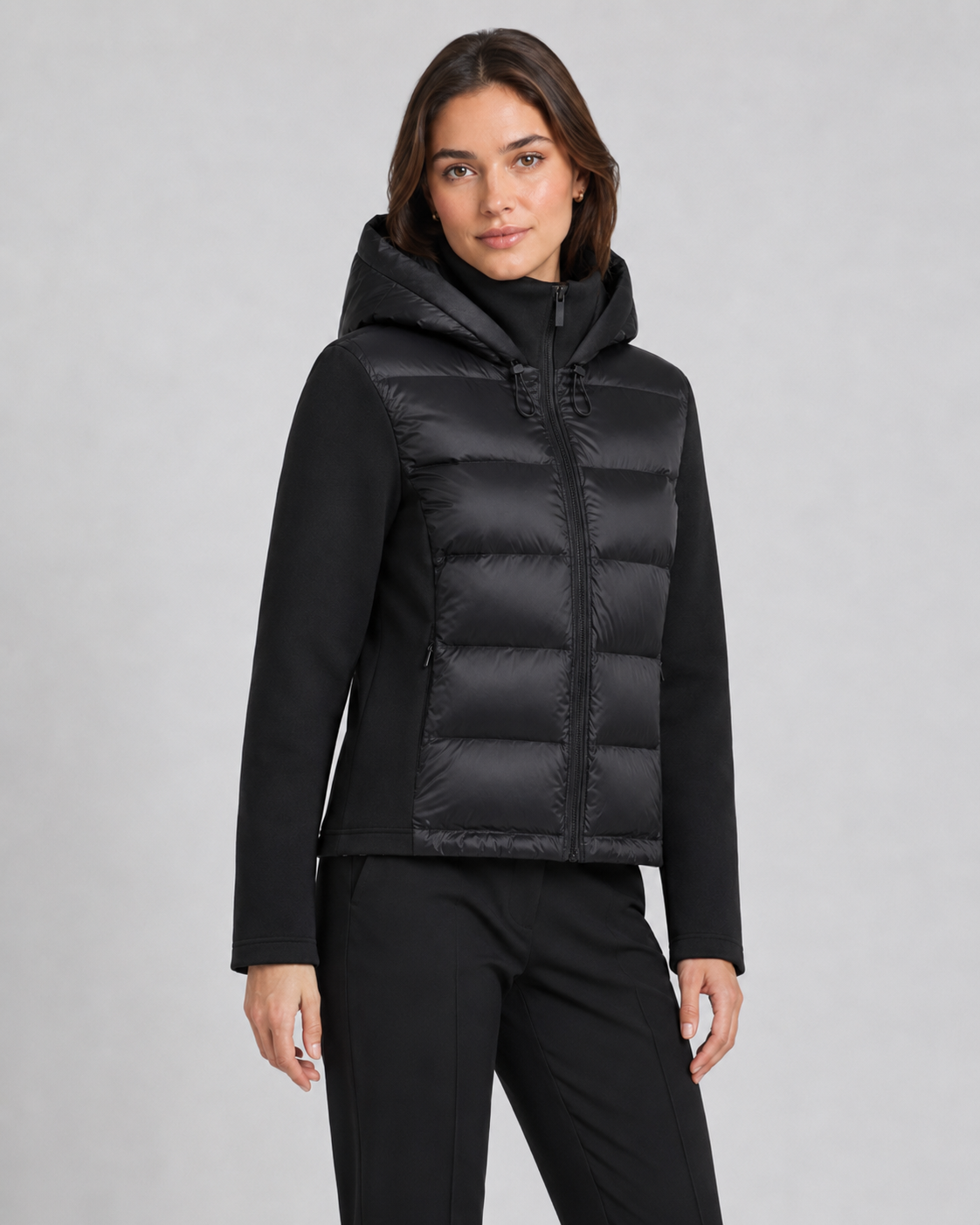 Hooded Zip Front Quilted Panel Hybrid Puffer Jacket 2