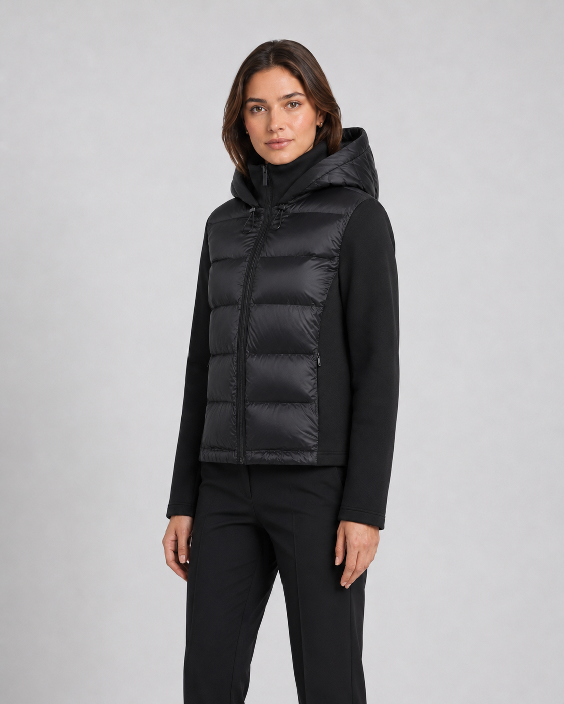 Hooded Zip Front Quilted Panel Hybrid Puffer Jacket 6