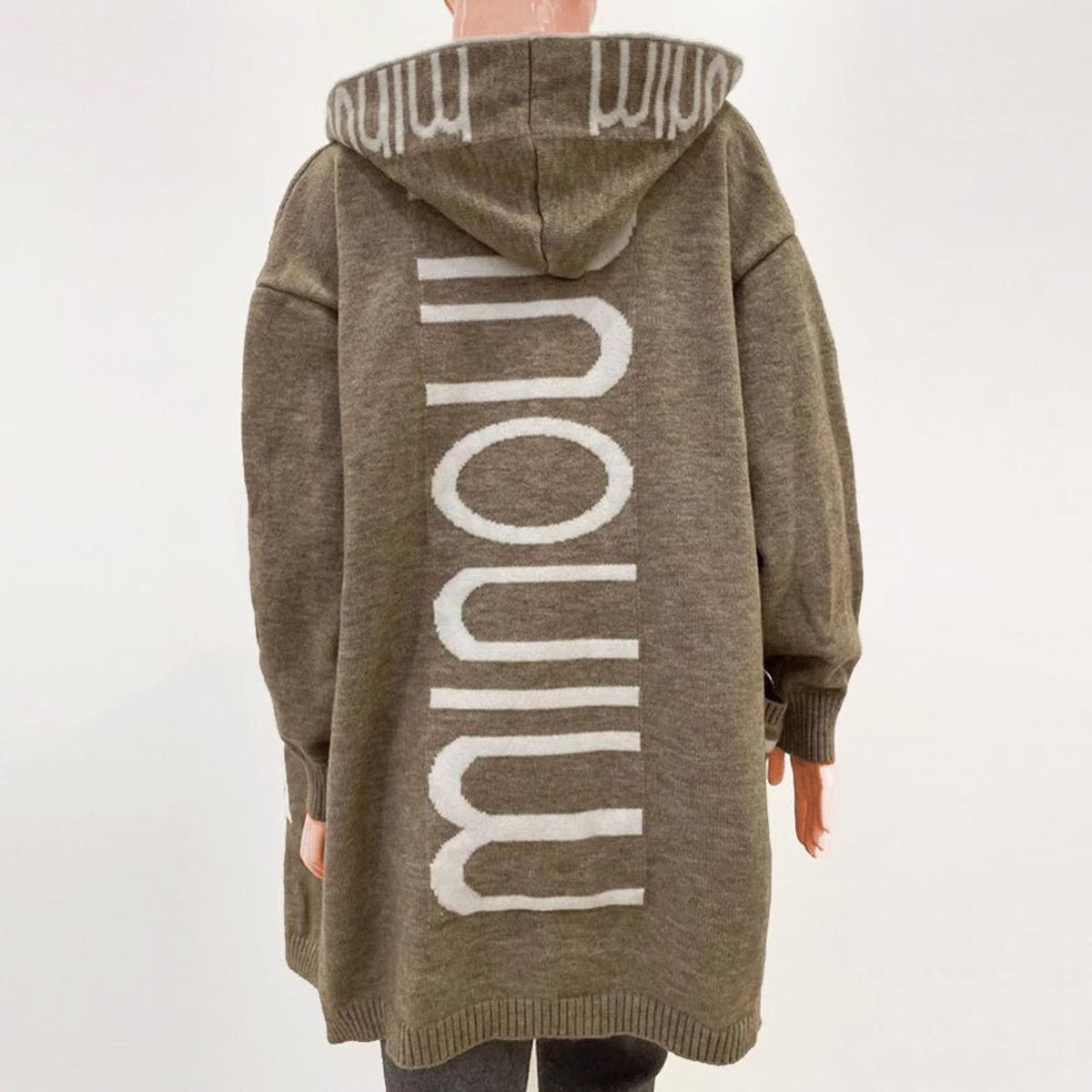 Hooded Letter Print Open Front Longline Knit Cardigan 2