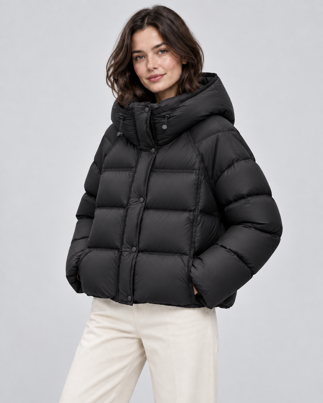 Hooded Snap Front Cropped Puffer Jacket 2