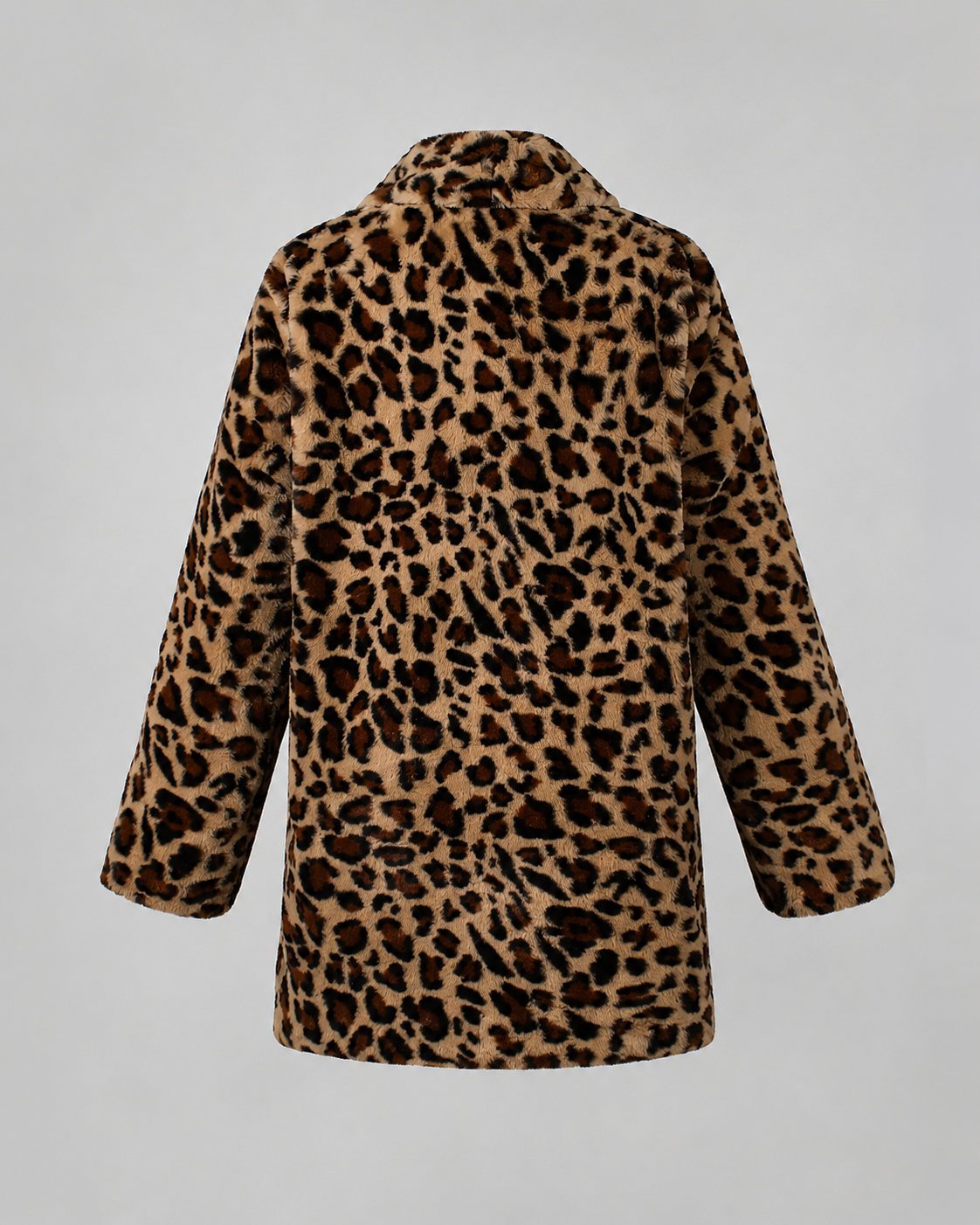 Leopard Print Faux Fur Shawl Collar Longline Coat 8