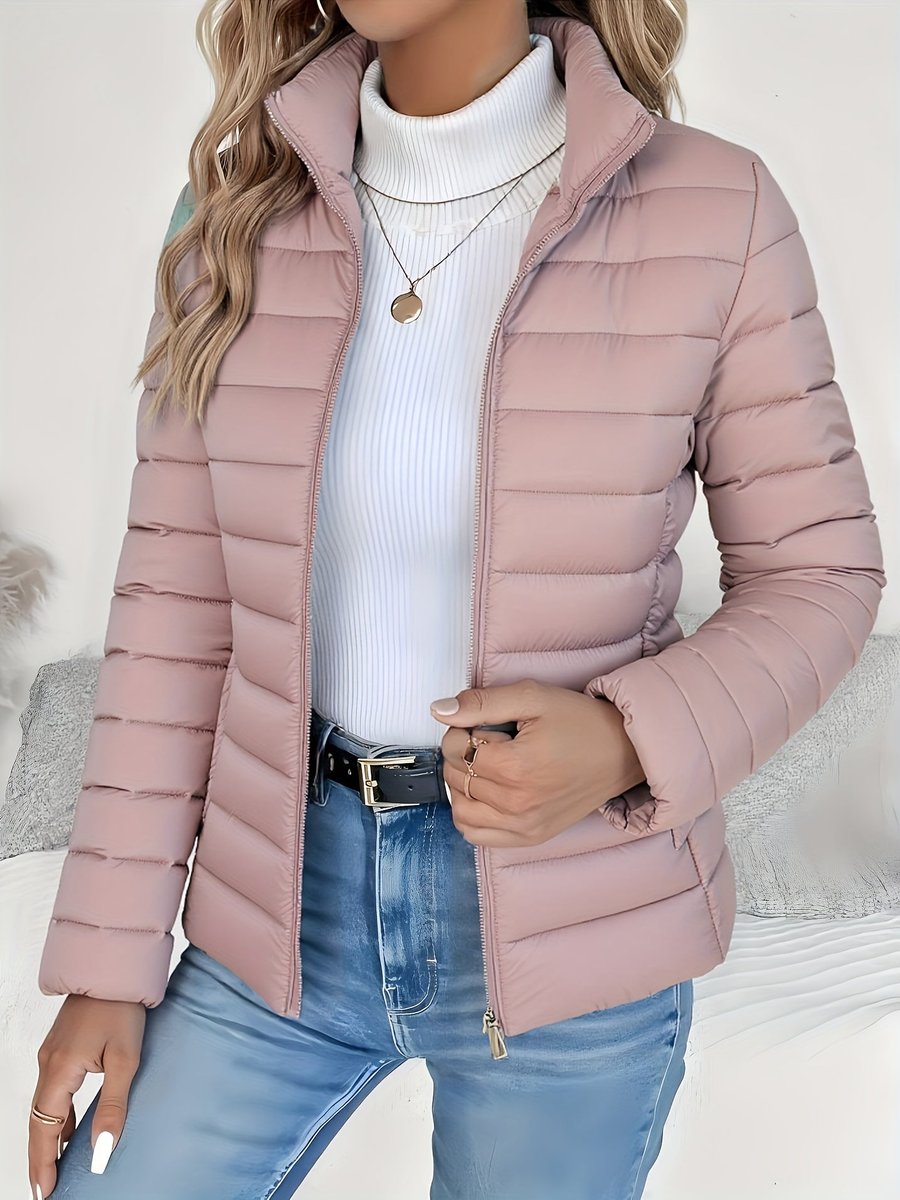 Stand Collar Zip Front Lightweight Quilted Puffer Jacket 2