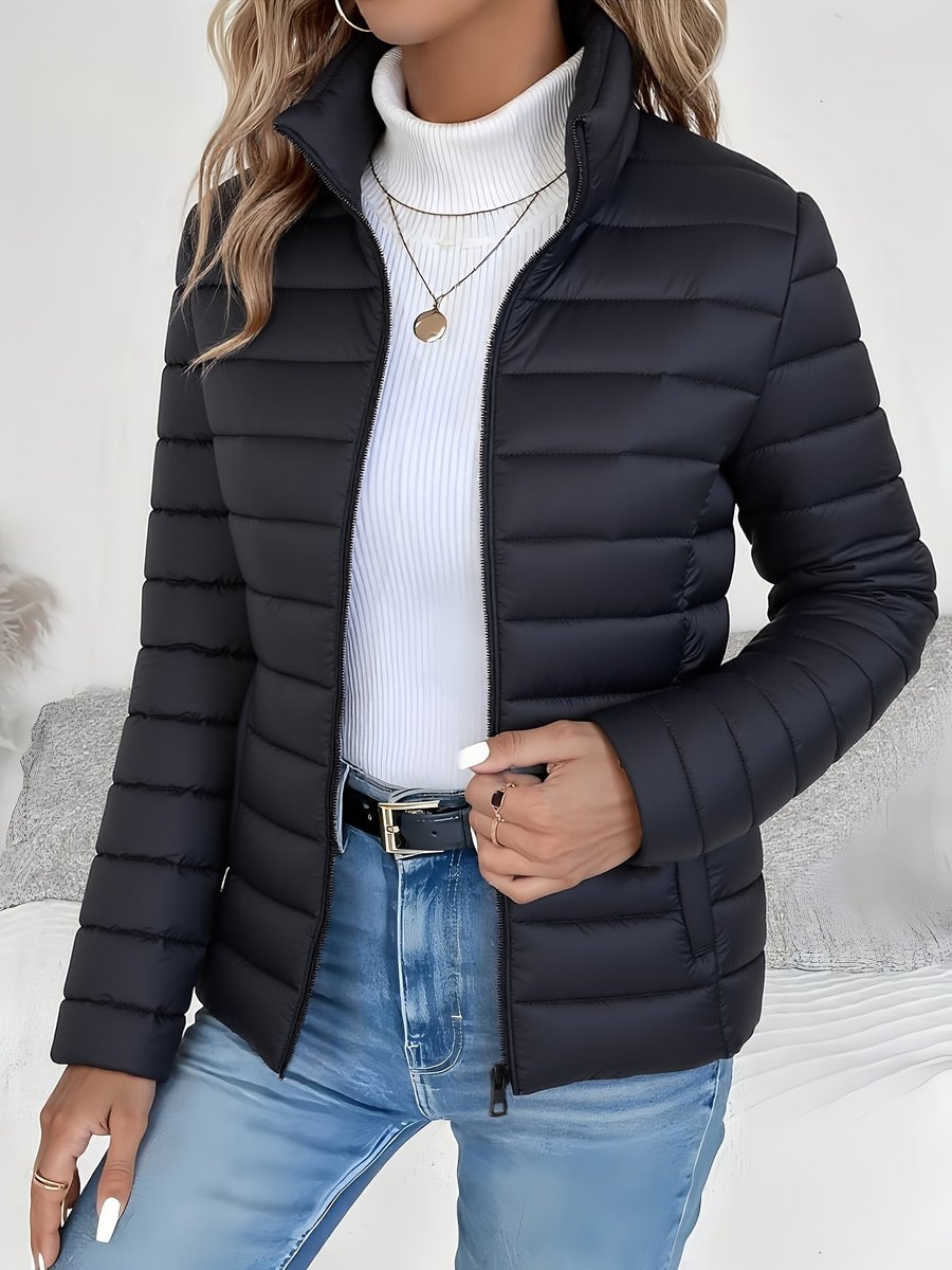Stand Collar Zip Front Lightweight Quilted Puffer Jacket 3