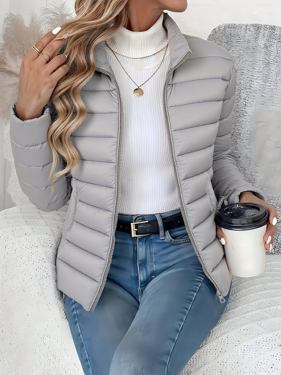 Stand Collar Zip Front Lightweight Quilted Puffer Jacket 4
