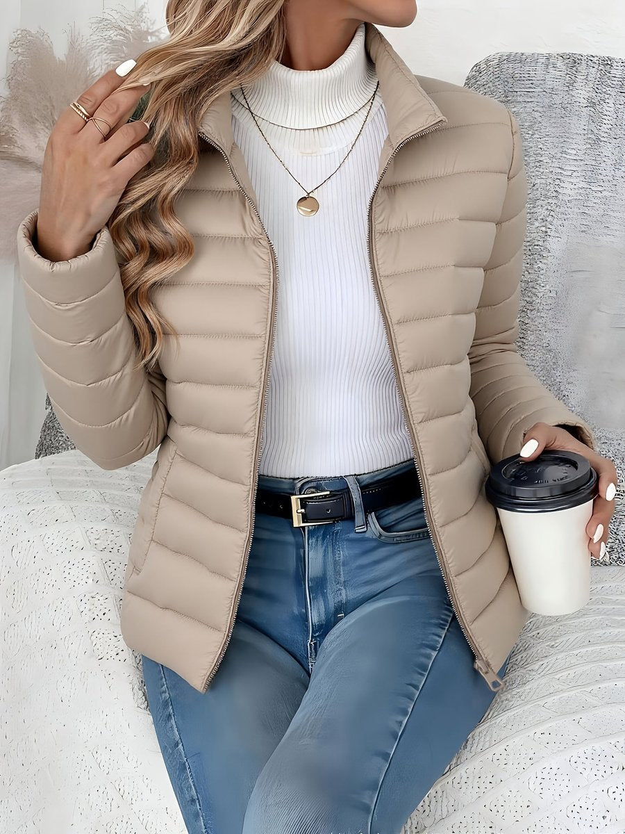 Stand Collar Zip Front Lightweight Quilted Puffer Jacket 5