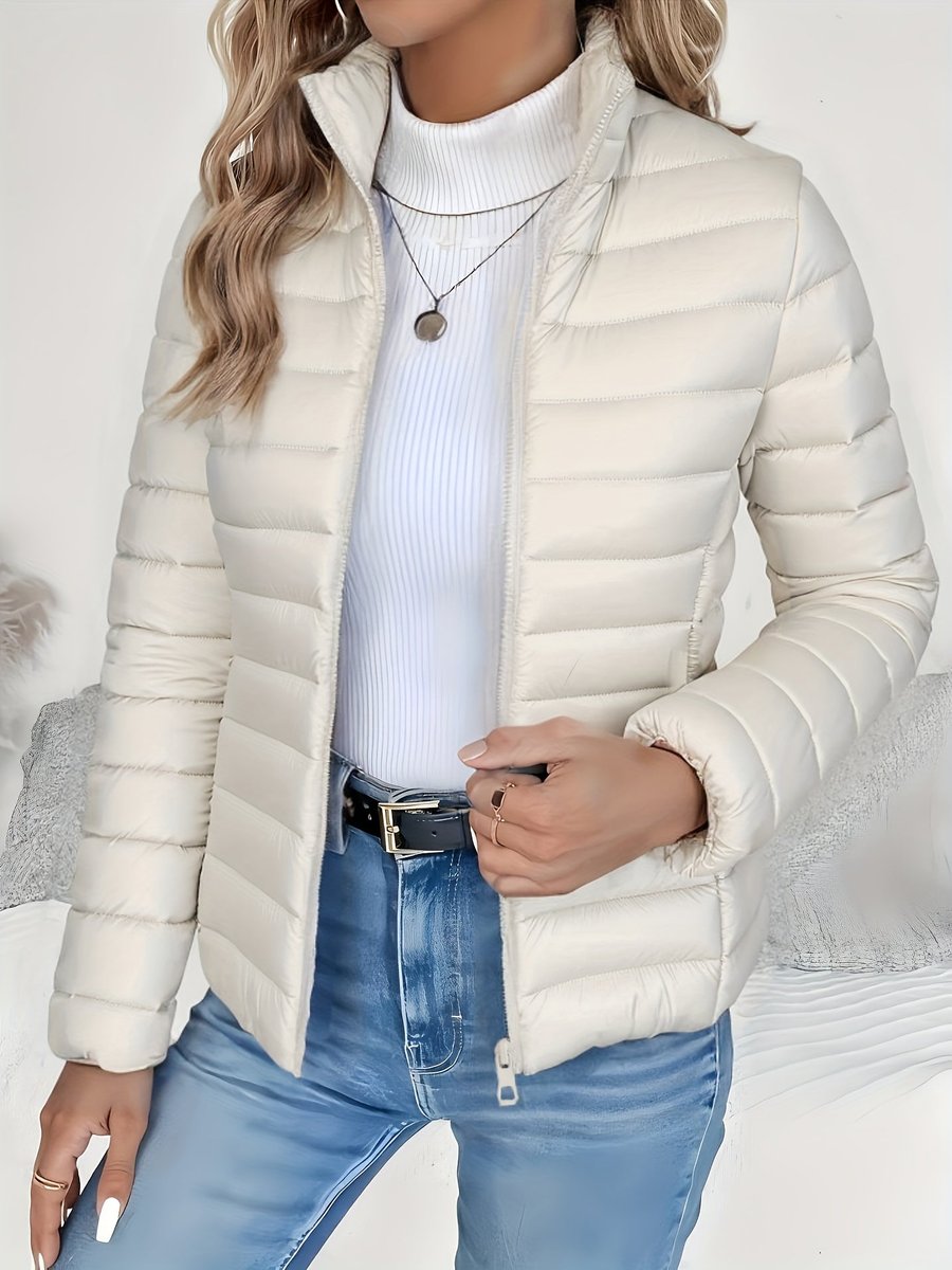 Stand Collar Zip Front Lightweight Quilted Puffer Jacket 6